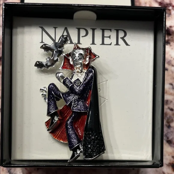 Napier Dracula Brooch with Red and Purple Details - Picture 2 of 2